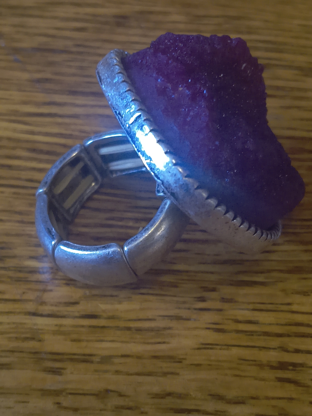 Vintage Cobalto Calcite Druzy Ring Sparkly Deep Purple Stone Stretch Band Boho